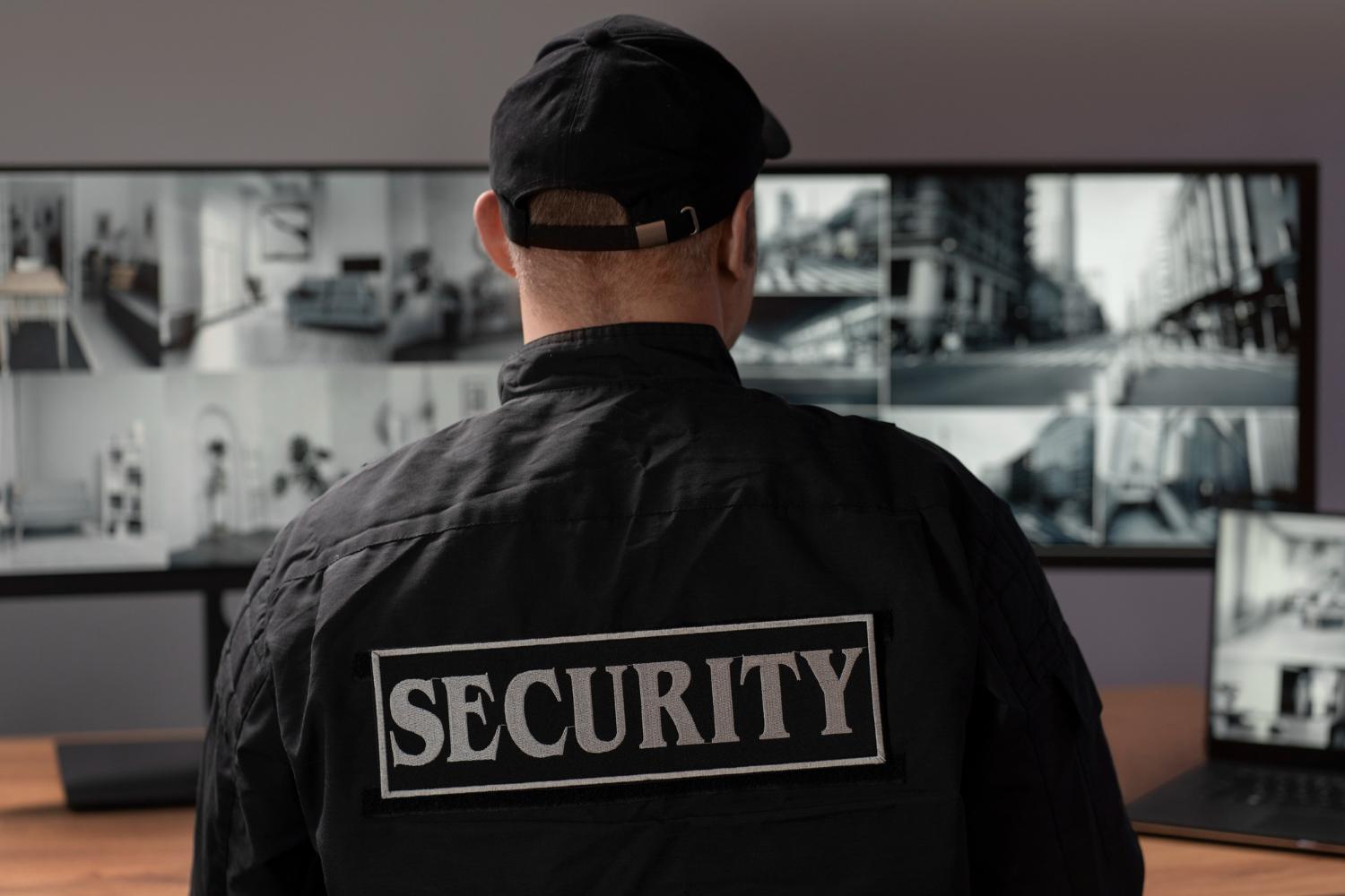 security agent looking at the screen checking monitoring